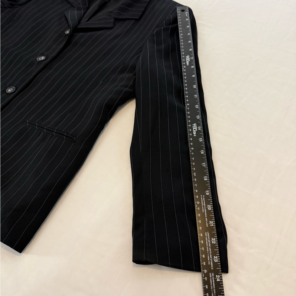 Black Pinstripe Blazer Size 14 Tailored Office Career Jacket - Picture 7 of 8